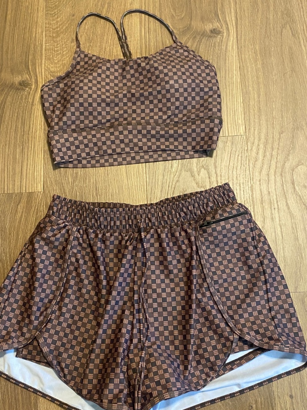 Sea Fancy Swimsuit Brown Checked Short (M) and Spaghetti Strap Vintage Top (S)